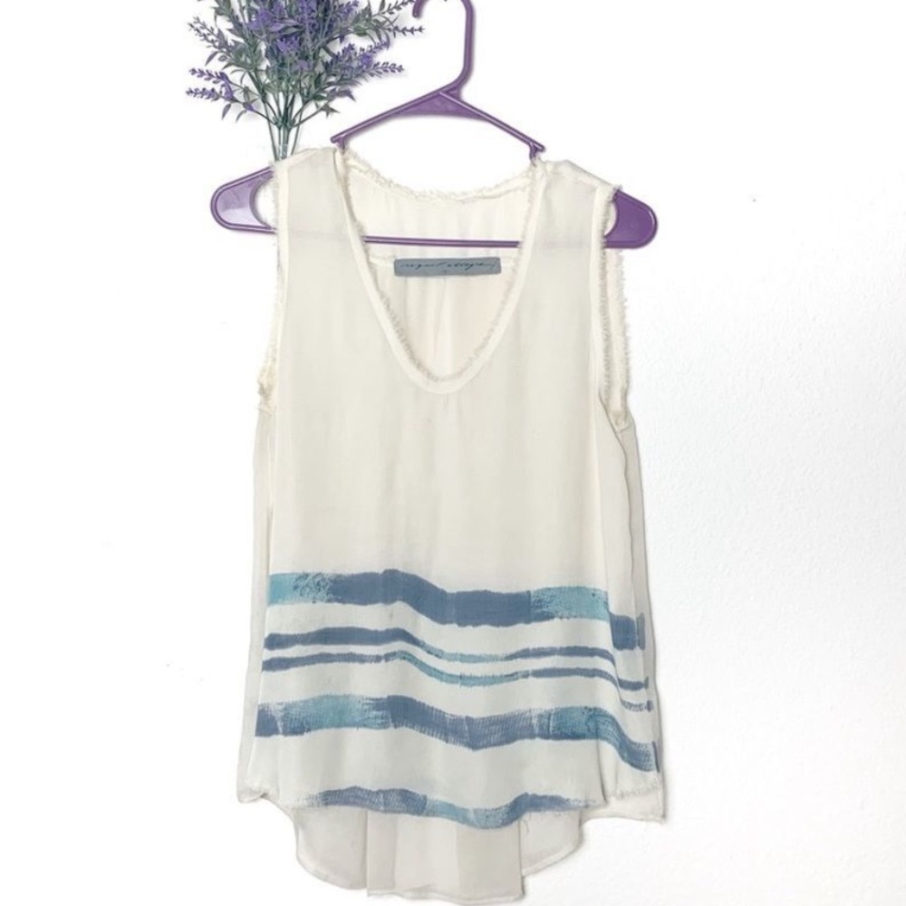 Raquel Allegra Cream Silk Tank with Blue Stripe Hem